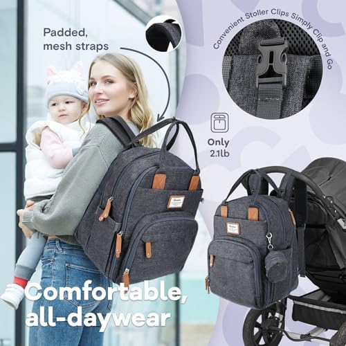 RUVALINO Baby Diaper Bag Backpack with Changing Pad, XL Dark Gray - Image 5