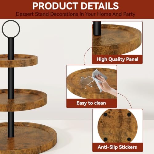 IBUYKE 3 Tier Round Cupcake Display Stand, Set of 2,Rustuc Brown TLJ029H-2 - Image 6