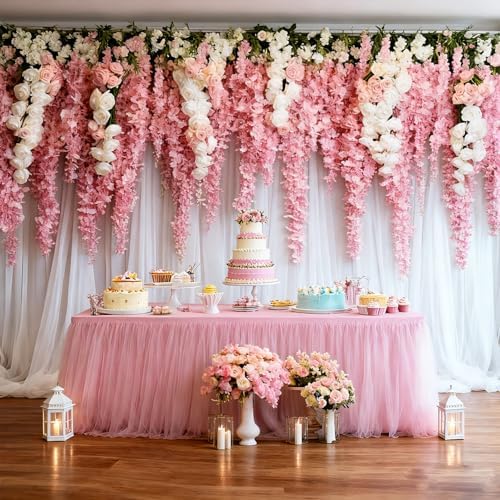 1-Pack Pink 2-in-1 Tulle Tablecloth for 6-Foot Rectangular Table - Image 5