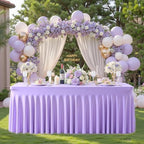 Purple Table Cloth for 8 Foot Rectangle Tables Fitted Stretch Spandex Table Cover with Skirt 8ft Baby Shower Birthday Party Banquet Ruffle Lilac Lavender Tablecloth Wedding Table Cloths Desk Skirt by LittleFunny