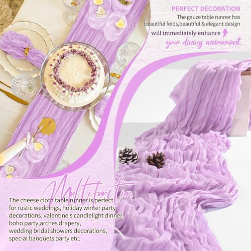 18 Pack Cheesecloth Table Runner 10FT Lilac Purple Table Runner Lavender Boho Gauze Cheese Cloth Table Runners Long Rustic Sheer Table Decorations for Wedding Party Baby Bridal Shower Birthday Holiday - Image 6