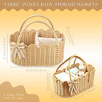 2pcs Rattella Premium Scalloped Rattan Baby Diaper Caddy Organizer 16.14*10*7.2/13.9*8*6in Handwoven Wicker Nursery Storage Basket with Removable Divider & Gift Bow - Boho Baby Registry (Khaki 2) - Image 2