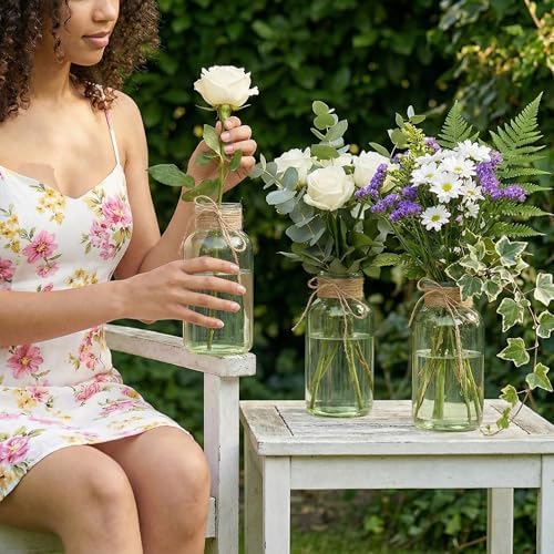 Mason Jars for Centerpiece Glass Flower Bud Vase Green Vases, 12 Pc - Image 3