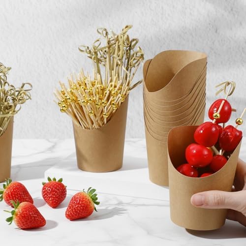 100 Sets Small Charcuterie Cups with Sticks, 8 Oz Disposable Paper French Fry Holders (100 Cups + 200 Cocktail Picks), Snack Boxes Appetizers Cup, Party Board Favor for all Occasions - Image 7
