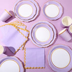 Tioncy 200 Pcs Party Paper Plates Cups Napkin Set Serve 50, Lavender Purple - Image 3