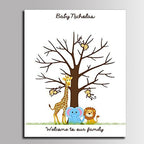 Personalized Fingerprint Tree Guest Book for Baby Shower Lovely Elephant Lion Canvas Painting with Wooden Hanger DIY Signature Sign in Book Girls Communion Gift-80x120cm - Image 2