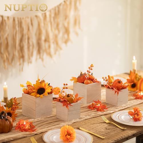 NUPTIO Small Wooden Box for Centerpiece, Whitewashed, Square, 4"/5", 12 Pcs - Image 6