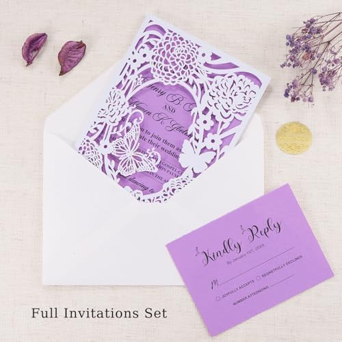 50pcs Wedding Invitations Laser Cut Butterfly Blank Purple Invitation Cards - Image 5