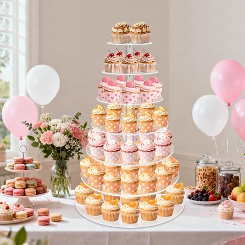 Cupcake Stand for 70 Cupcakes, 7 Tier Acrylic Round Tiered Cupcake Holder - Image 4