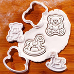 BAKERLOGY Set of 2 Rocking Horse & Teddy Bear with Heart Mini Cookie Cutter & Stamp Set – Cute Fondant Embosser for Baby Shower, First Birthday, Christening, Nursery Cupcake Topper Baking Tool - Image 2