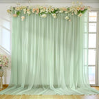 10ft x 10ft Sage Green Backdrop Curtains, Wrinkle-Free Sheer Chiffon Fabric Backdrop Drapes for Wedding Arch Party Ceremony Stage Photo Decoration by WishCare