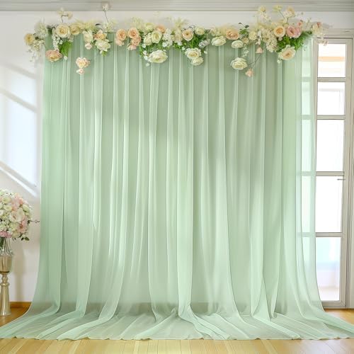 10ft x 10ft Sage Green Backdrop Curtains, Wrinkle-Free Sheer Chiffon Fabric Backdrop Drapes for Wedding Arch Party Ceremony Stage Photo Decoration by WishCare