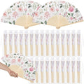 25 Pcs Pink Floral Folding Hand Fan Bulk with Organza Bags by Memorywuu