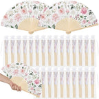 25 Pcs Pink Floral Folding Hand Fan Bulk with Organza Bags by Memorywuu
