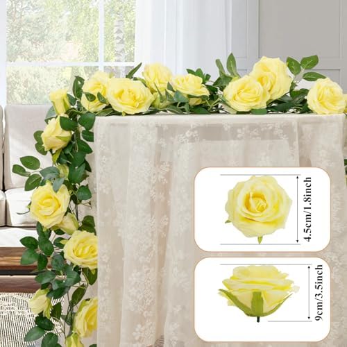 U'Artlines 3 Pack Artificial Yellow Rose Garlands Flower Vines 19.5 ft - Image 2