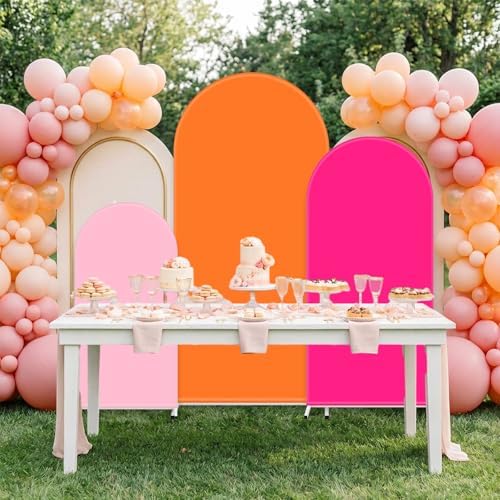 FYSUIMU 3 Pcs Pink Orange Arch Backdrop Covers Stretchy Spandex Arch Stand Fabric Cover for Wedding Birthday Baby Bridal Shower Anniversary Ceremony Party Decoration (4ft/5ft/6ft) - Image 6