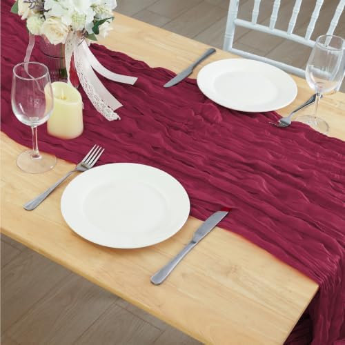6 Pack Burgundy Red Cheesecloth Table Runner 120 Inch Boho Wedding Decor - Image 7