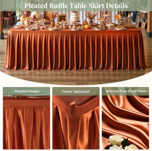 1 Pack Terracotta Satin Tablecloths Rectangle 4FT, Glitter Spandex Fitted Stretch Table Covers Wrinkle-Free Floor Length Shimmer Table Skirt for Weddings Parties Baby Shower Banquets Vendor Events - Image 2