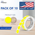 Perco Neon Yellow Perforated Round Circle Dot Sticker 1-Inch Labels — 10 Rolls, 10,000 Stickers — Price Stickers, Notes & Reminder Labels, High Visibility, Strong Adhesive—Made in USA - Image 2