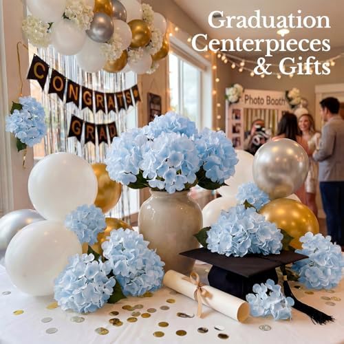 105PCS Hydrangea Artificial Flowers with Stronger Bendable Stems, Premium Silk Faux Hydrangea Flowers Bulk for DIY Wedding, Arches, Baby Showers & Large Event Decor(Blue) - Image 5