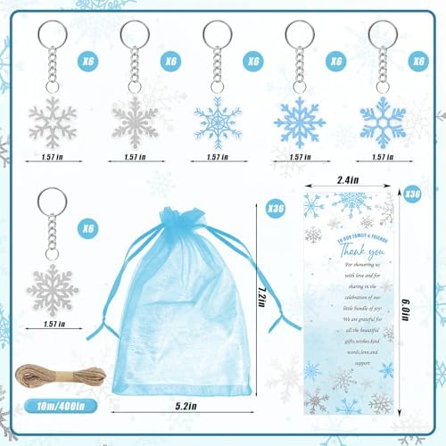 145 Pieces Little Snowflake Baby Shower Favors for Guest Blue Boy Ballpoint Pens and Keychains Gifts Bulk Winter Retractable Baby Shower Pens Gender Reveal Thank You Cards Souvenirs Prizes - Image 3