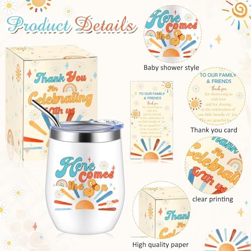 Hoolerry 6 Set Baby Shower Cups, 12oz Stainless Steel Tumbler, Son - Image 3