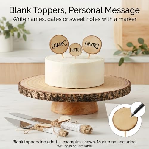 Relaxing Garden 12 Inch Bark Edge Wood Cake Stand Set with Toppers - Image 4
