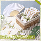 Beeveer 50 Sets Folding Wedding Fan Favor for Guest with Basket, Ready to Use Bulk White Folding Hand Paper Fan with Bow Ribbon Thank You Tag, Bridal Shower Wedding Party Favor Gift (Green,Daisy) - Image 6