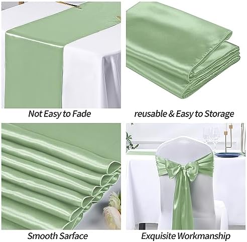 SiinvdaBZX 24 Pcs Sage Green Satin Table Runner 12 x 108 inches Long - Image 5