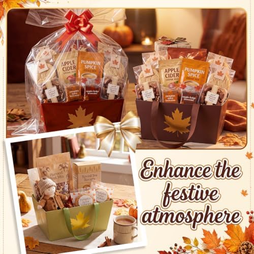 Funnymoom 12 Pcs Fall Maple Leaf Gift Baskets Empty with Handle Bulk - Image 2