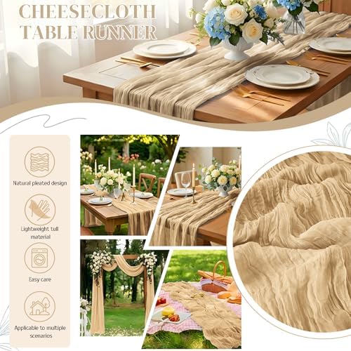 12 Pack Beige Cheesecloth Table Runner 10FT Wedding Party Decor - Image 3