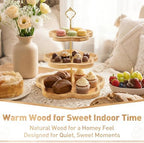 DUJUST Wooden Cupcake Stand, Flower-Shaped Design, Tiered Tray, 2 Pcs - Image 4