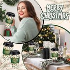 Whaline 50Pcs Christmas Disposable Coffee Cups with Lids and Sleeves Xmas Holly Berry Paper Drinking Cup for Winter Holiday Party Supplies - Image 7
