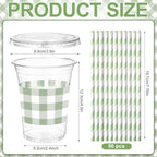 Sliner 50 Sets 16oz Sage Green Gingham Party Plastic Cups - Image 2