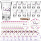 Funnymoom 50 Sets Butterfly Baby Shower Favors for Guests Souvenir A Little Butterfly is on The Way Acrylic Clear Shot Glasses Thank You Tags with Organza Bags Spring Party Decorations by Funnymoom