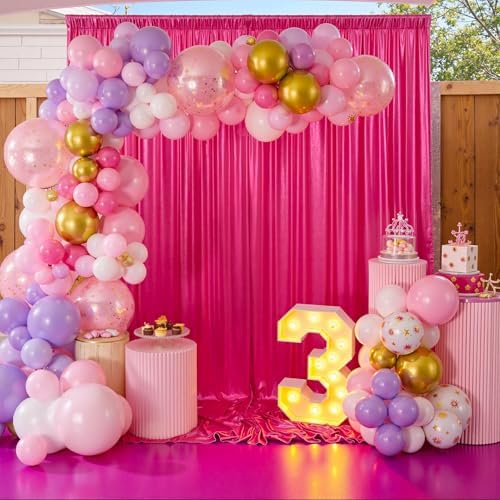 20x10ft Shimmer Hot Pink Sequin Backdrop Curtain for Parties, Thick Wrinkle Free Glitter Fuchsia Photo Backdrop Drapes Curtains for Birthday Wedding Halloween Photography Background-4 Panels 5x10ft - Image 4