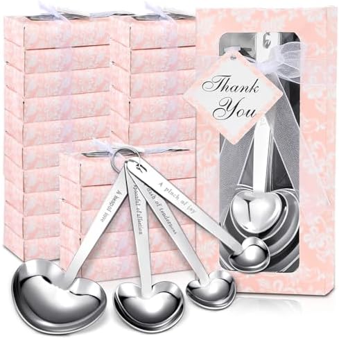 25 Set Pink Heart Shaped Measuring Spoons Stainless Steel, Elegant by Lanties