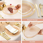 N9R 180PCS Orange Brown Plastic Plates Disposable, Fancy Dinnerware Set - Image 4