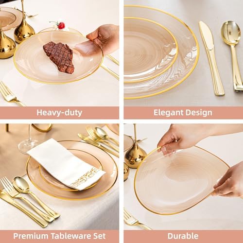 N9R 180PCS Orange Brown Plastic Plates Disposable, Fancy Dinnerware Set - Image 4