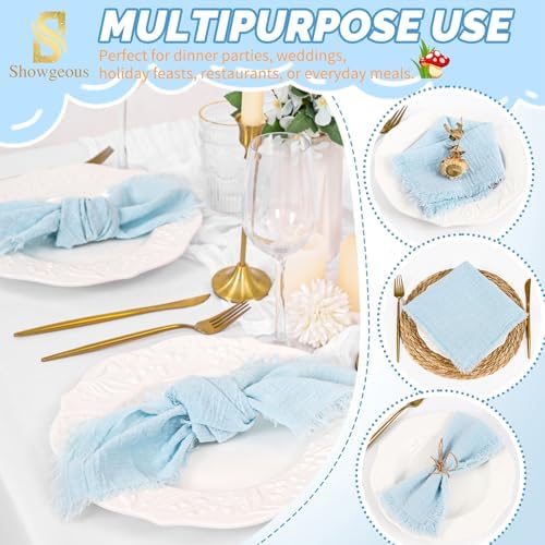 Showgeous 30 Pack Light Blue Cloth Napkins with Fringe, 16x16 inch - Image 6