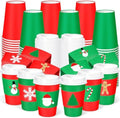 120 Pack Christmas Coffee Cups with Lids and Sleeves, 12 oz Red and Green Paper Disposable Cups, Festive Designs Snowman Snowflakes Santa Christmas Tree Gingerbread Candy Cane for Xmas Party Favors by Mimorou