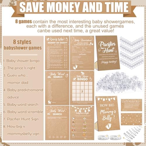 Sherr 424 Pcs Baby Shower Pacifier Hunt Games Kraft Paper - Image 4