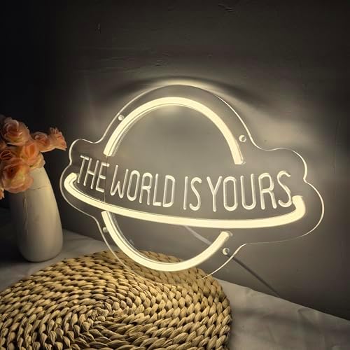 The World Is Yours Neon Sign for Wall Decor, Planet LED Neon Light Lamp, USB Powered for Man Cave Home Bar Club Cafe Wedding Game Room Bedroom Wall Art - Image 4