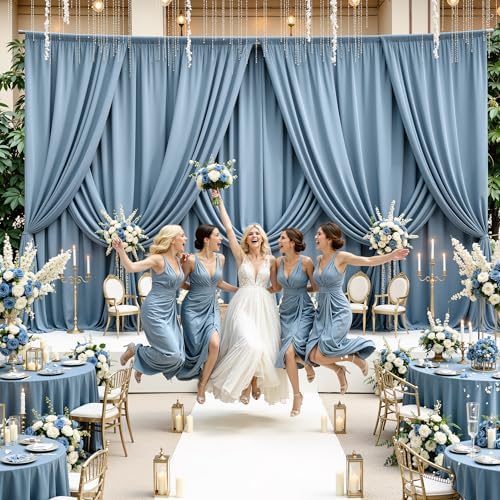 20x14ft Dusty Blue Backdrop Curtains for Wedding Party, 4 Panels 14 ft Long Back Drop Cloth, Wrinkle-Free Polyester Drapes for Birthday, Baby Shower, Stage Photography Background - Image 2