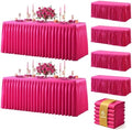 Hot Pink Polyester Table Cloths for Rectangle 6 Foot Tables, 6 Pack Wrinkle Free Tablecloths Stretchy Banquet Ruffle Fitted Table Cover Desk Skirt for Parties Wedding Birthday Baby Shower by Unknown