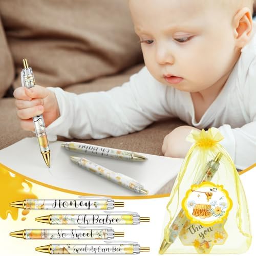Chuangdi 50 Sets Baby Shower Favors Gifts for Guests Includes 50 Pcs Ballpoint Pens, Thank You Cards and Organza Bags(Bee) - Image 4