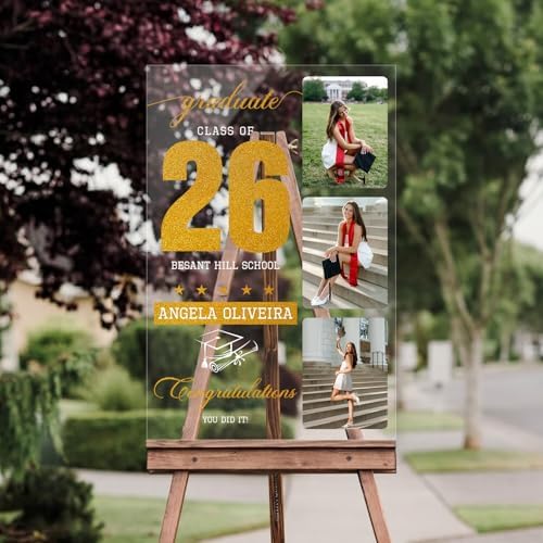 Personalized Graduation Yard Sign with Photo Collage, Custom Class of 2026 Graduation Sign for Outdoor Lawn Decor, Clear Acrylic or Frosted, Waterproof Display with Gold Number Design - Image 2