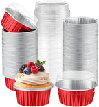 200 Pack Aluminum Cupcake Liners with Lids,Red,Plain by Gandeer
