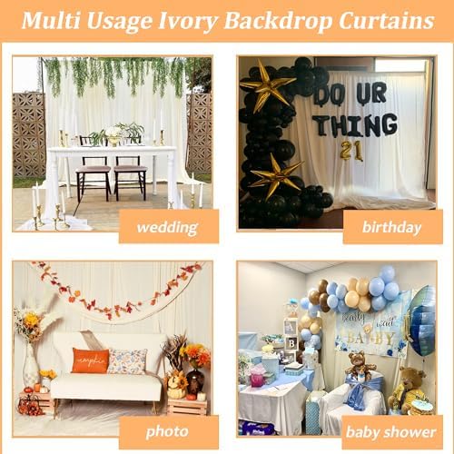 Ivory Backdrop Curtain 6 Panels-Wrinkle-Free Ivory Curtains Polyester Photography Drapes for Wedding Party Baby Shower Photo Background Decorations- 24 X10FT - Image 3