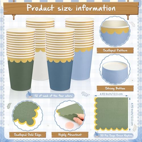 Mimorou 342 Pcs Blue and Green Party Supplies Plates Napkins Cups - Image 3